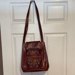 Vintage Kilim Turkish leather and tapestry design handbag